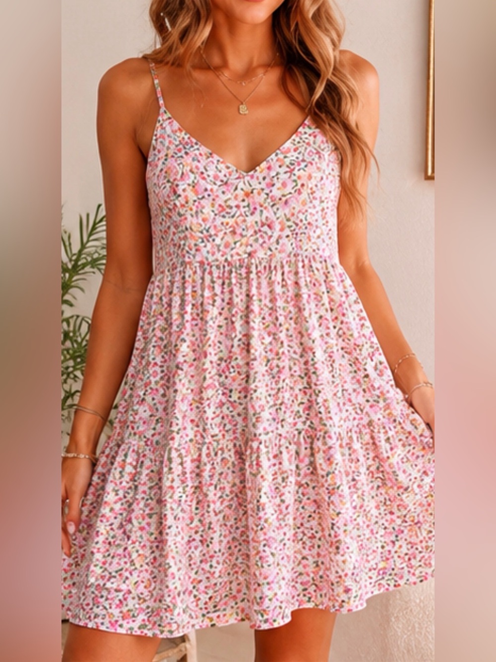 Gilli Pink Floral Babydoll Mini Dress Cottagecore Fairycore L Sundress